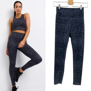 Allfenix Leggings Snakeskin Python Print 7/8 Length Navy Blue Black Size Small‎